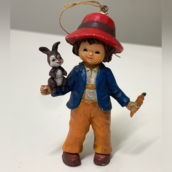 Vintage Miniature Resin Composite Boy w/ Rabbit & Carrot Figurine Ornament - Picture 2 of 10